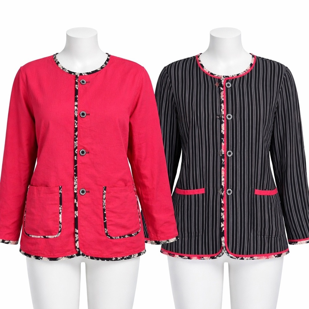 Koos of Course Reversible Jacket‎ Womens Large Red Black Striped Linen Blend Art
